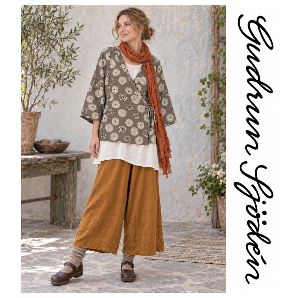 Gudrun Sjoden Kashish Brown Grey Taupe Organic Cotton Boho Lagenlook Wrap Top S